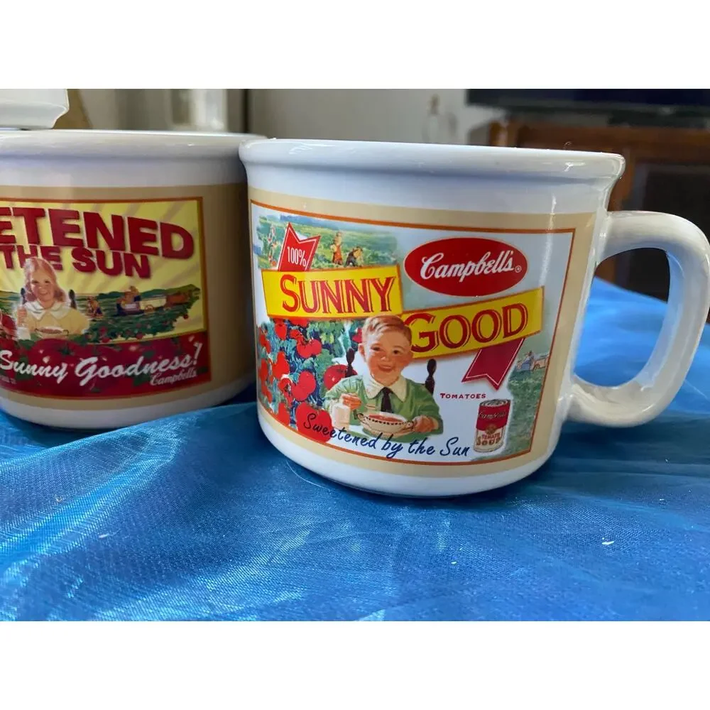 Houston Harvest Campbell's Soup mugs from 2005 feature vintage-style advertising